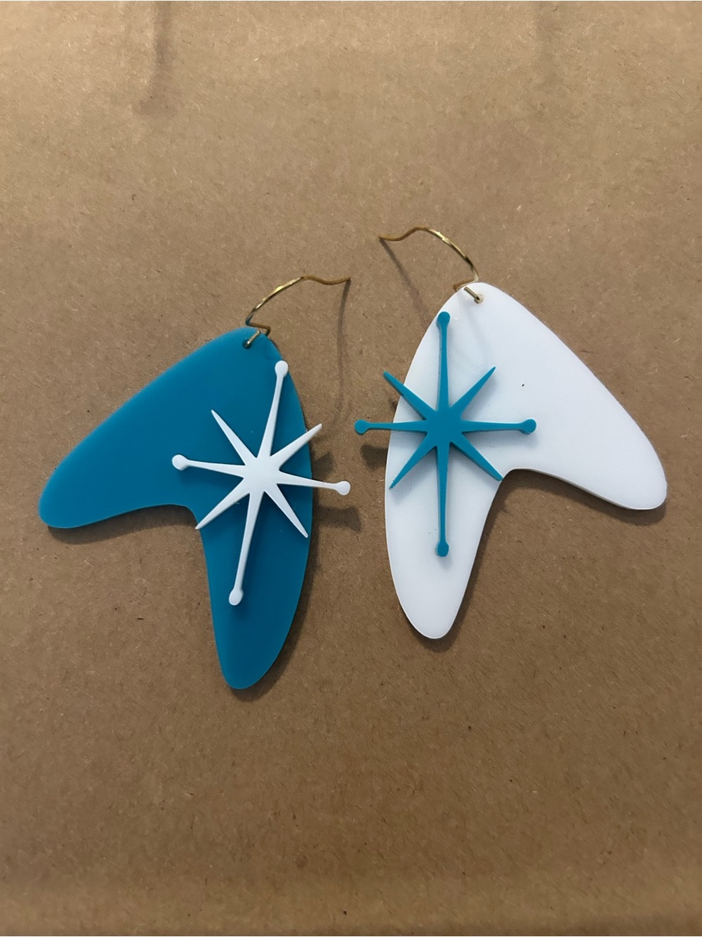 Retro Handmade Starburst Teal and White Statement Earrings